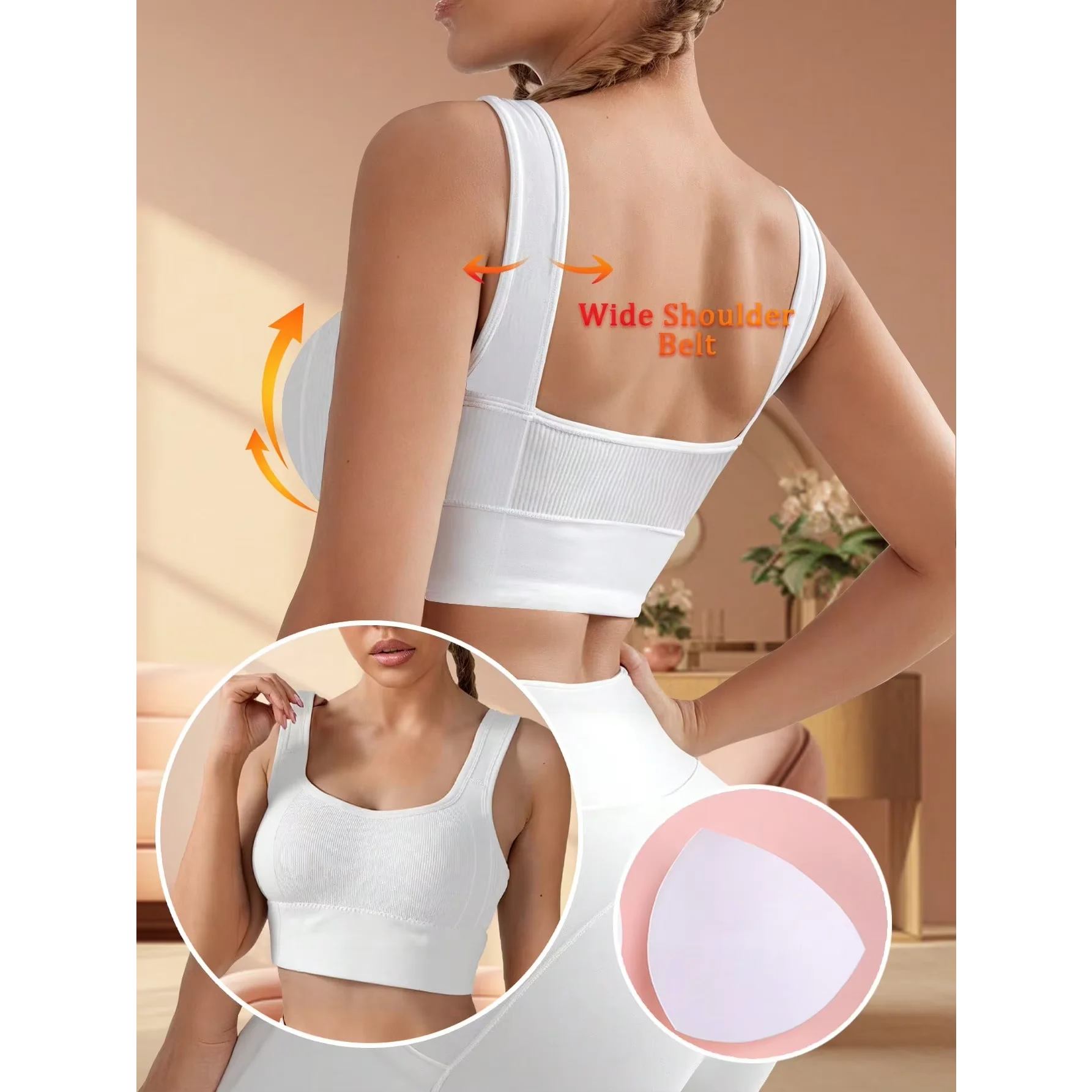Underwire Bra Padded - Solid Ribbed Sports Bra Workout Shockproof