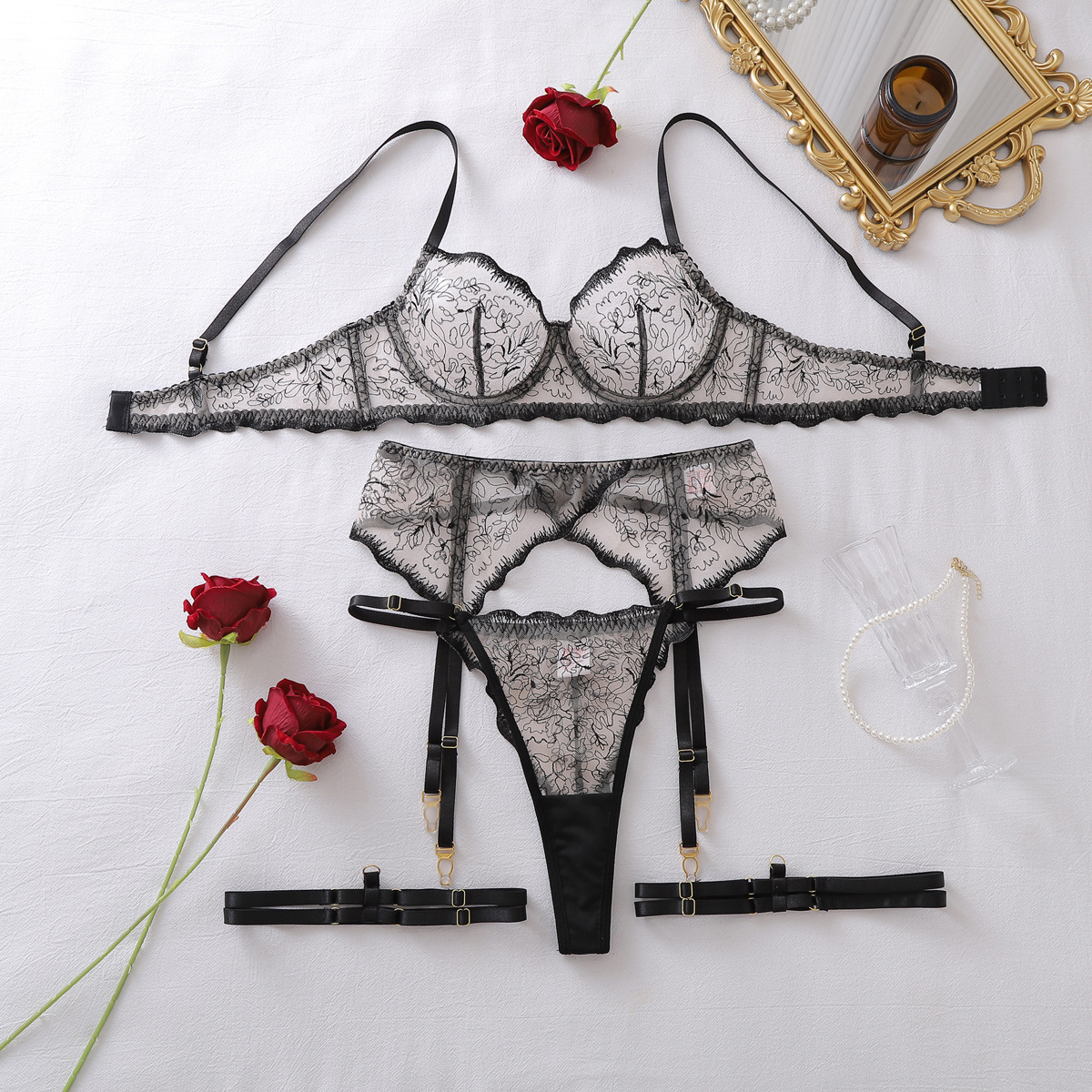 Women Sexy Floral Lace Erotic  - Sheer Mesh Bra reseña y precio