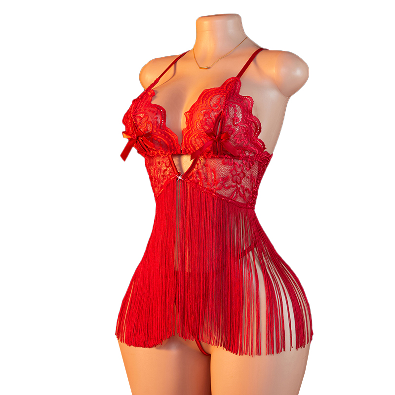 Transparent Lace Women Red Str - Lace Bralette Set reseña y precio