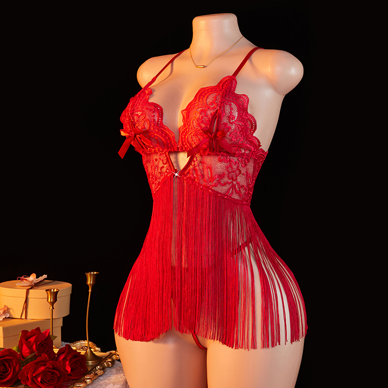 Transparent Lace Women Red Str - Lace Bralette Set reseña y precio