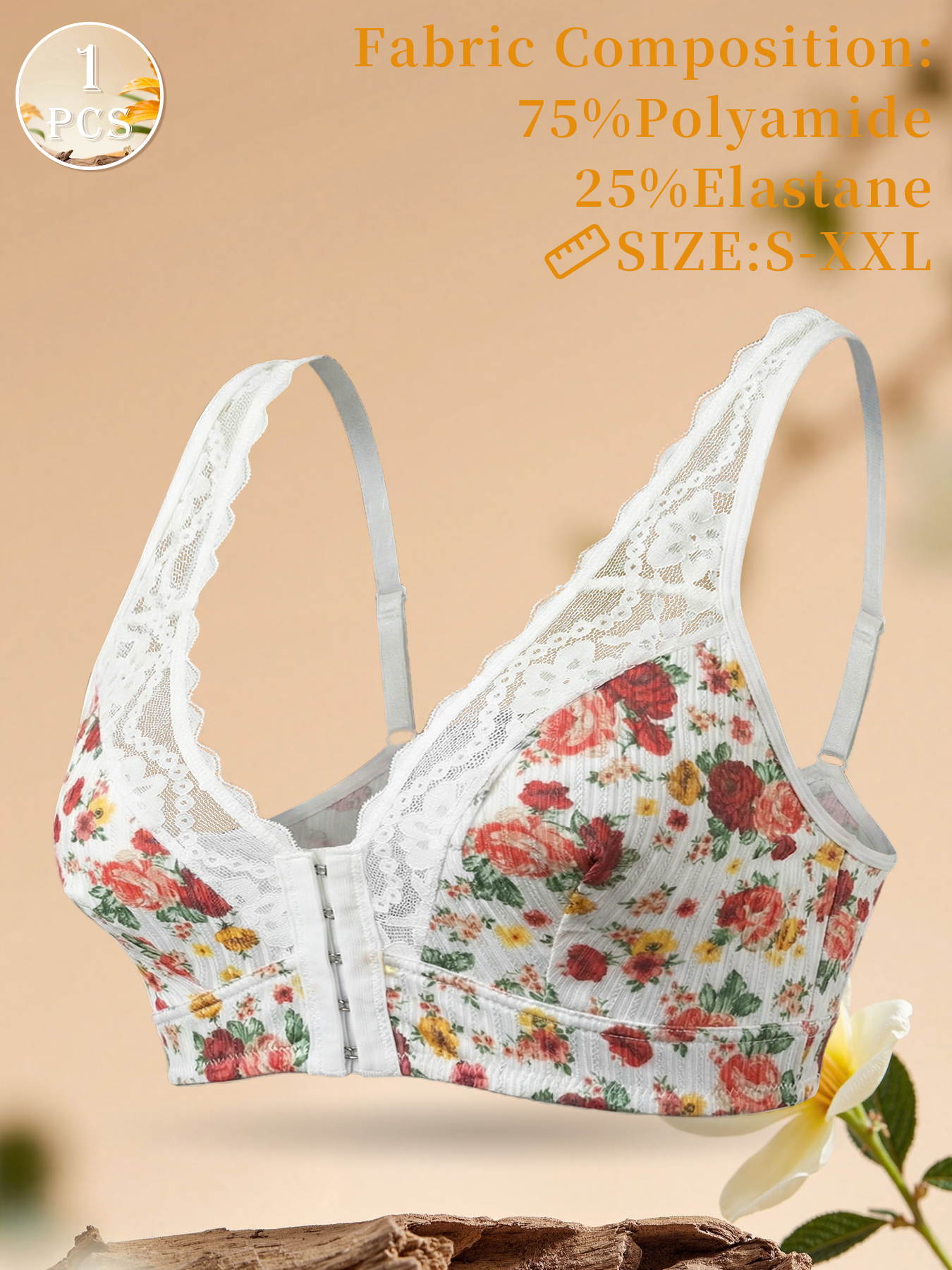 1pc Women's Floral Print Wirel - Wirefree Bra Comfort reseña y precio