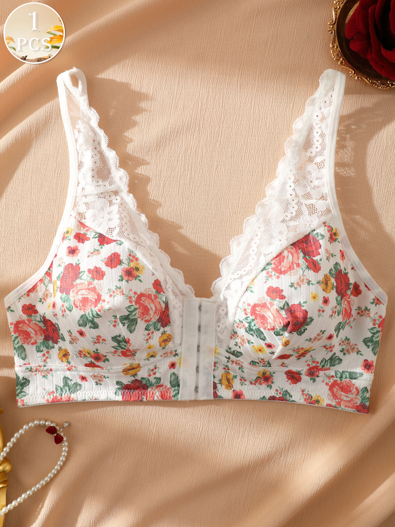 1pc Women's Floral Print Wirel - Wirefree Bra Comfort reseña y precio