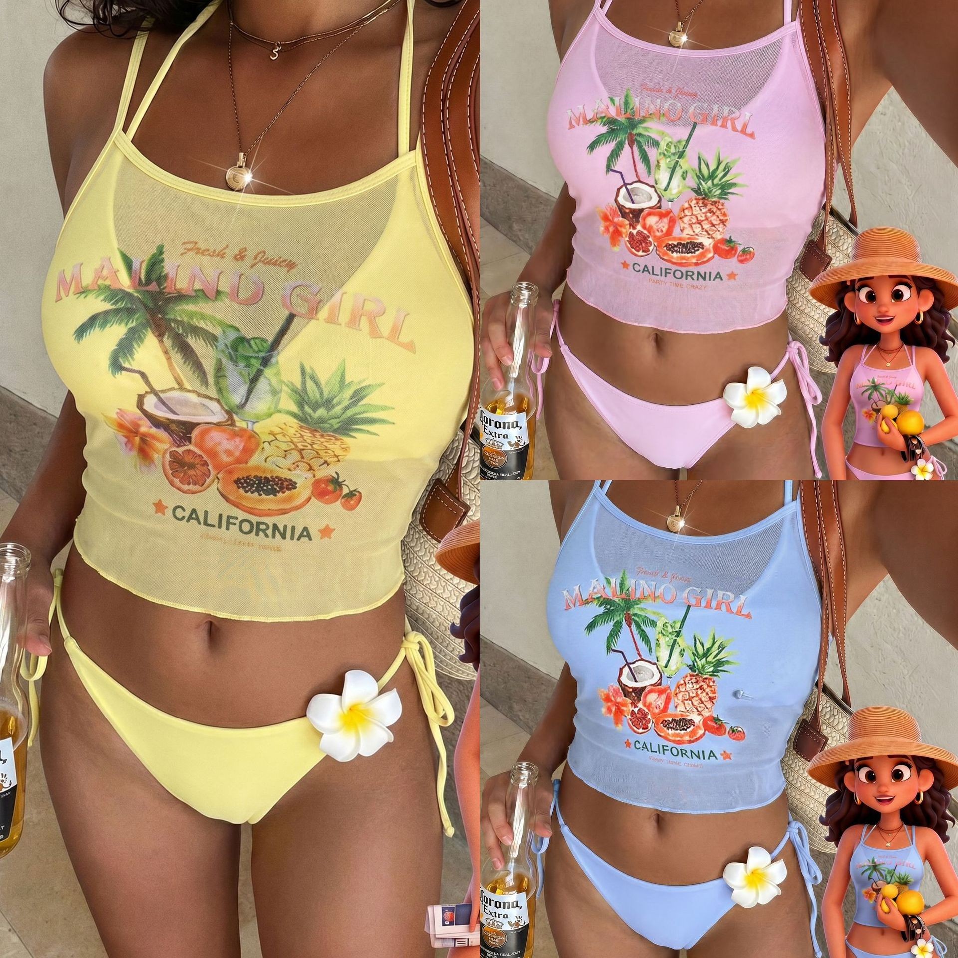 Fruit Print Bikini Bra Top Pas - Sheer Mesh Bra reseña y precio