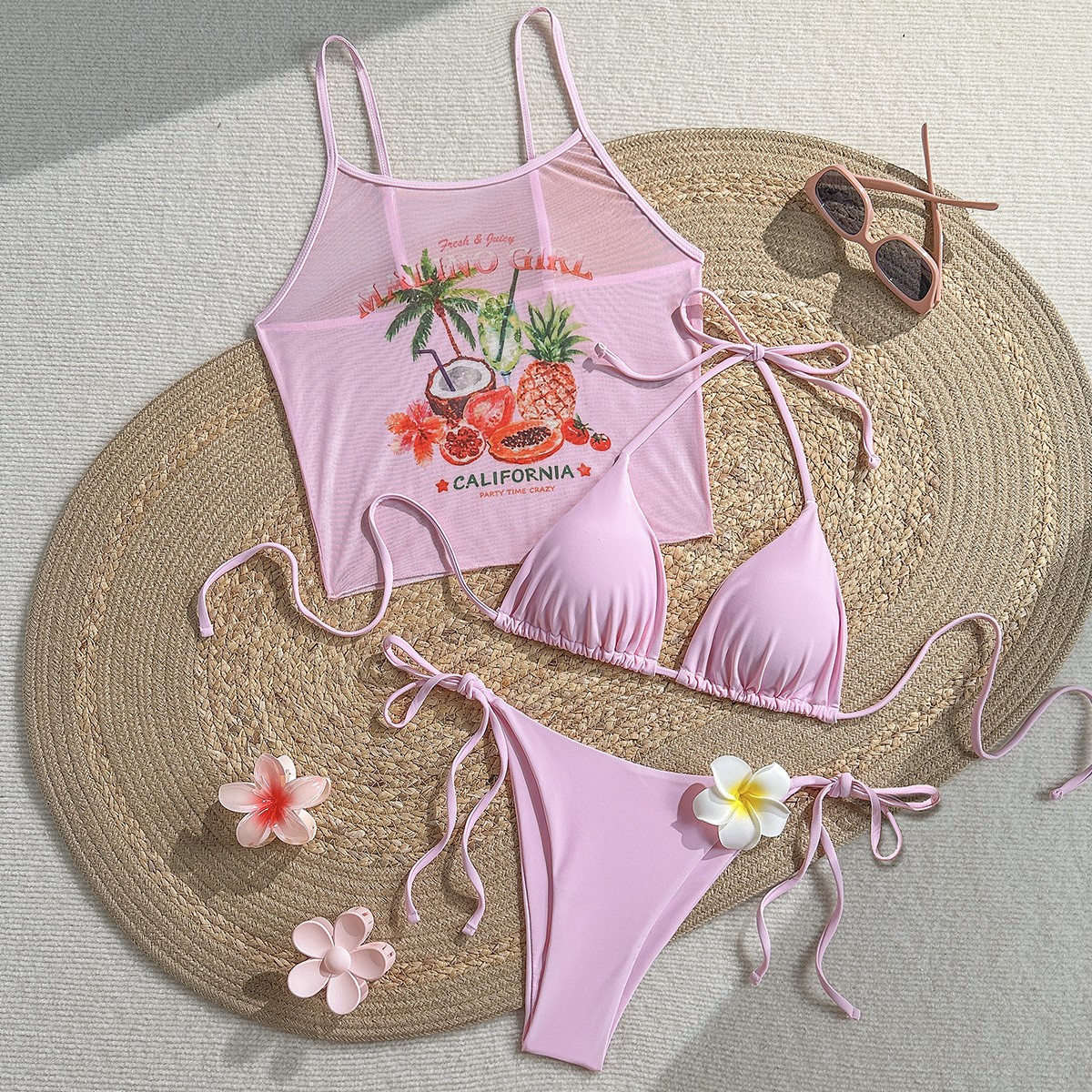 Fruit Print Bikini Bra Top Pas - Sheer Mesh Bra reseña y precio